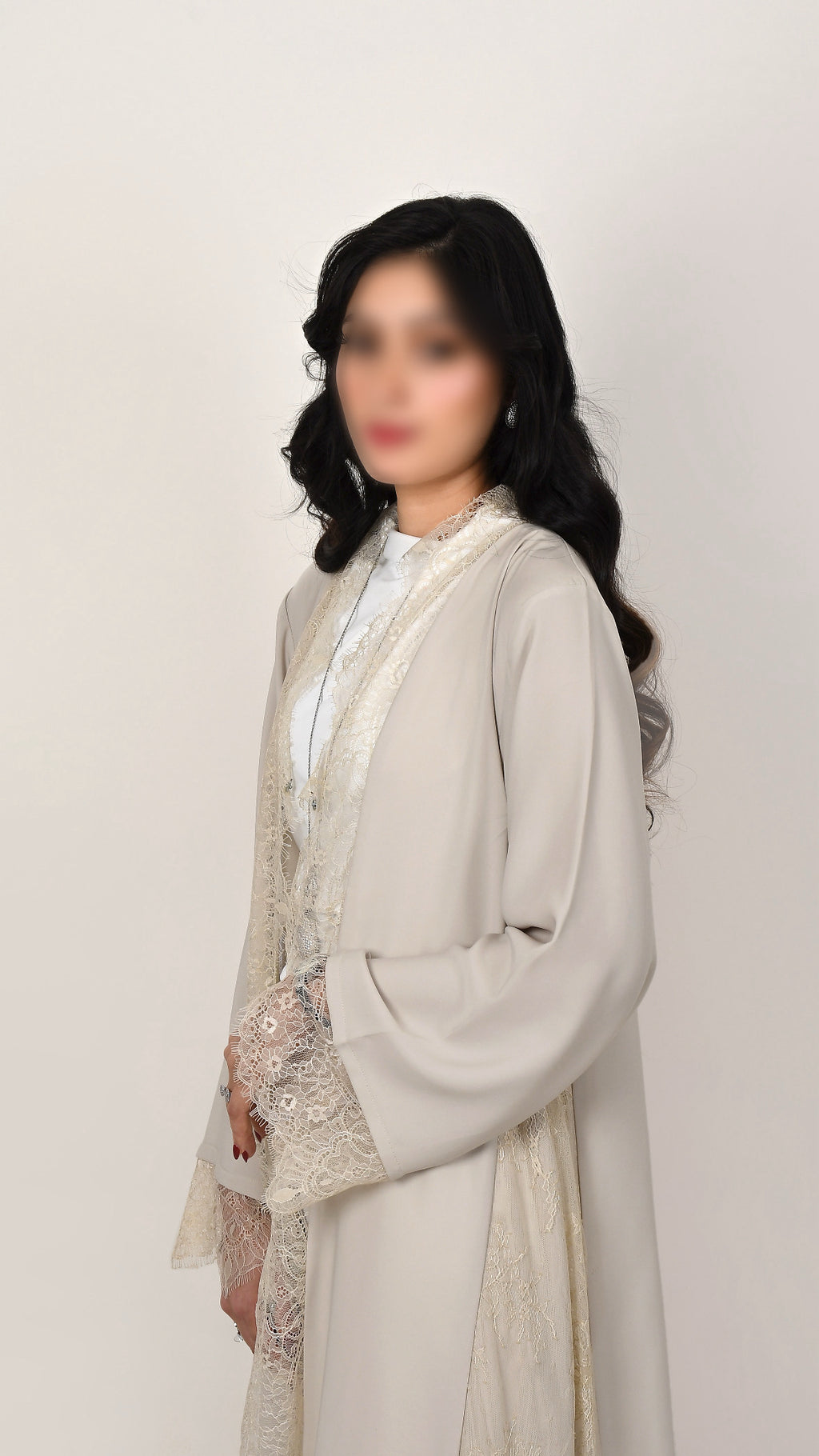 EQ04 Beige Lace Abaya