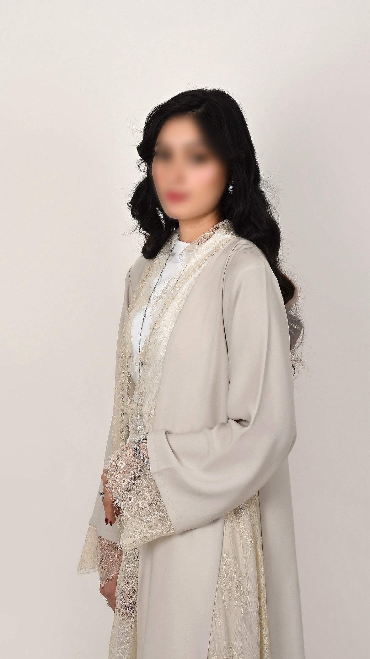 EQ04 Beige Lace Abaya
