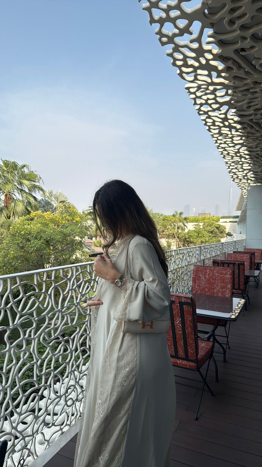 EQ04 Beige Lace Abaya