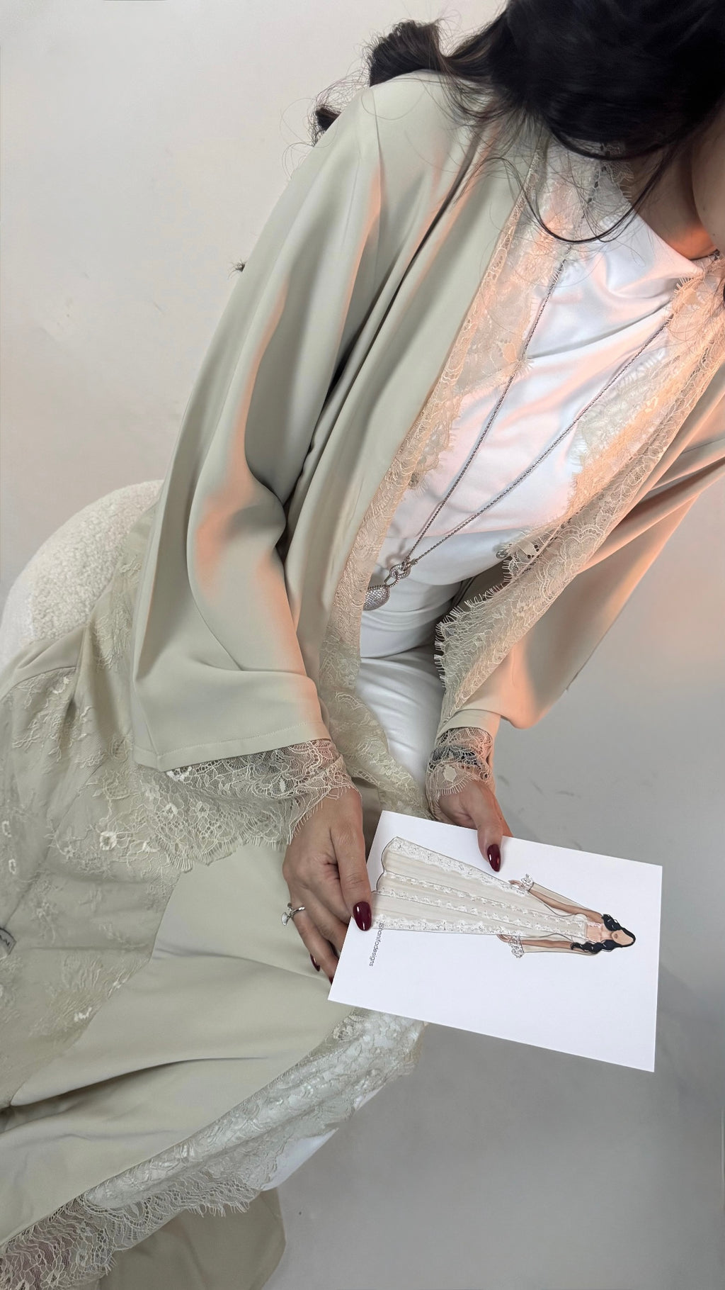 EQ04 Beige Lace Abaya