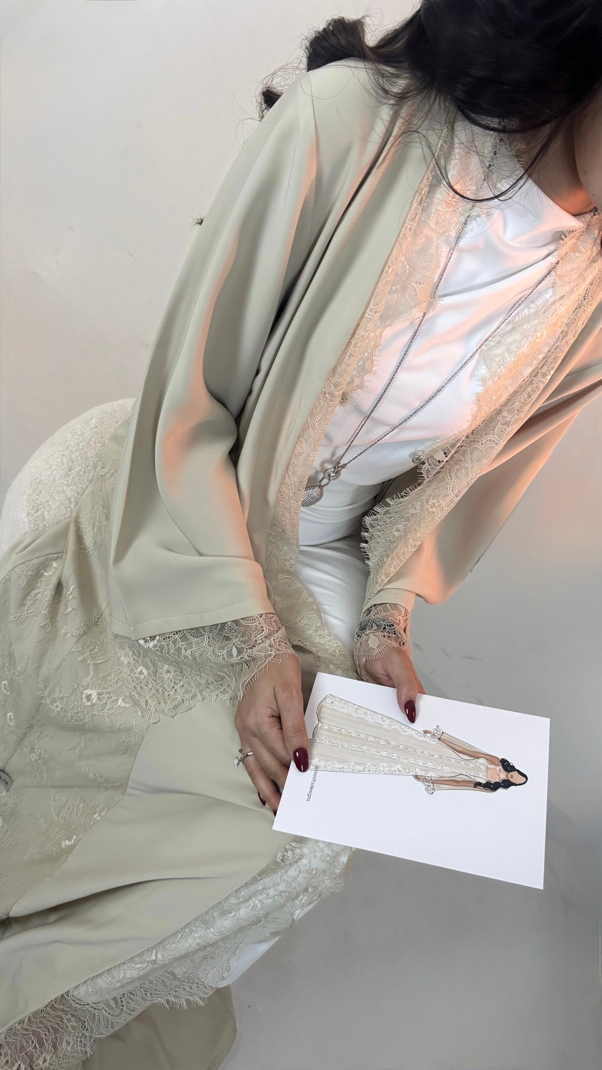EQ04 Beige Lace Abaya