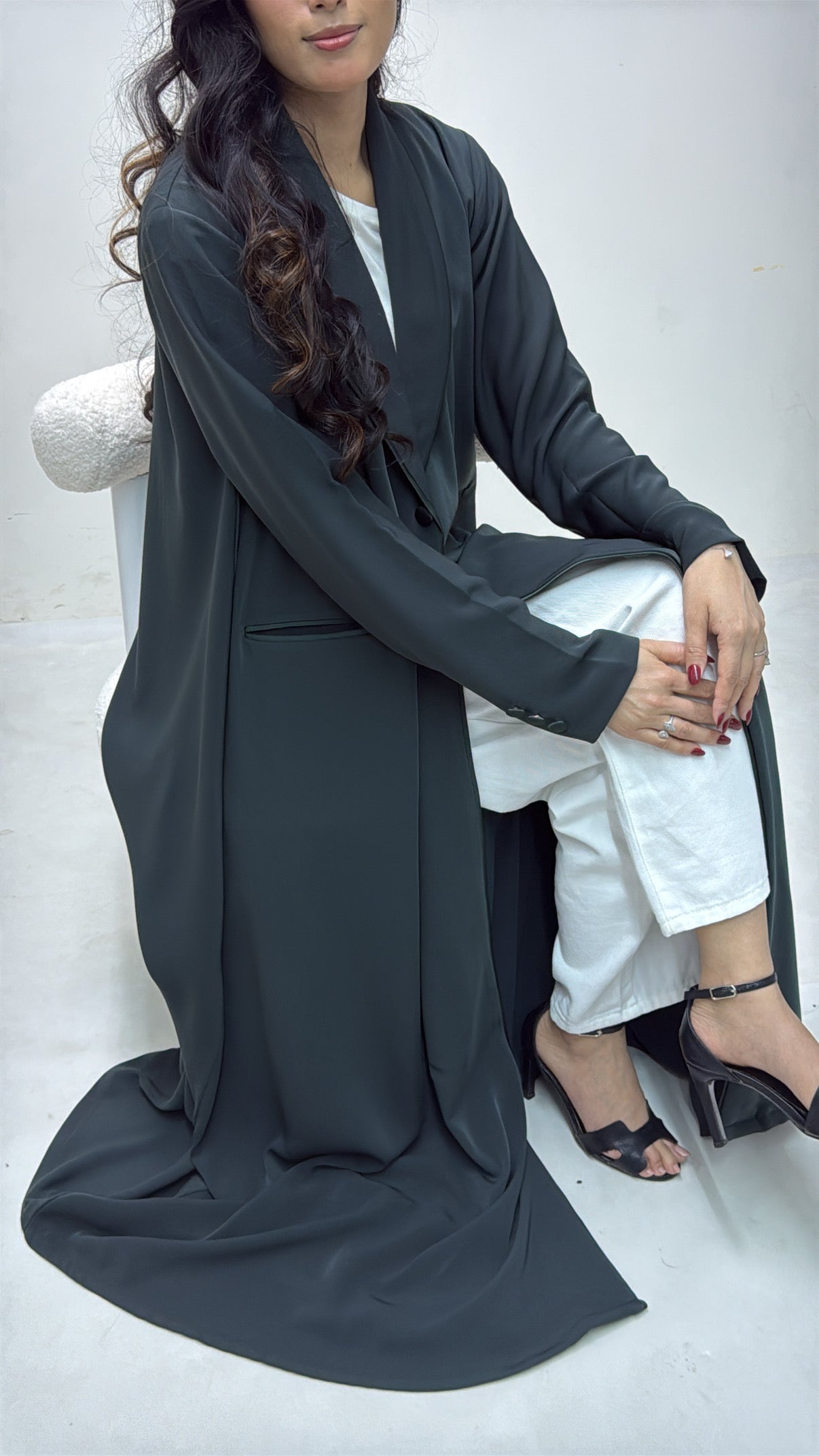 EQ012 Olive Open Abaya
