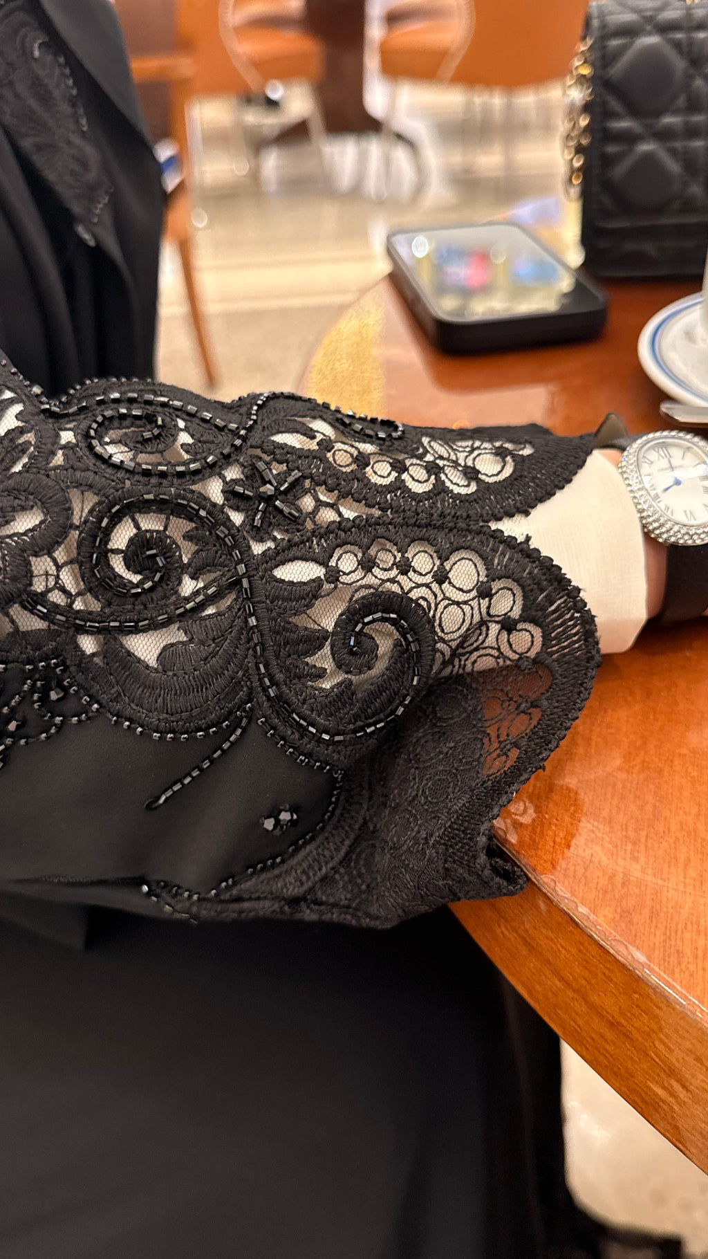EQ19 Luxury Black Lace Abaya