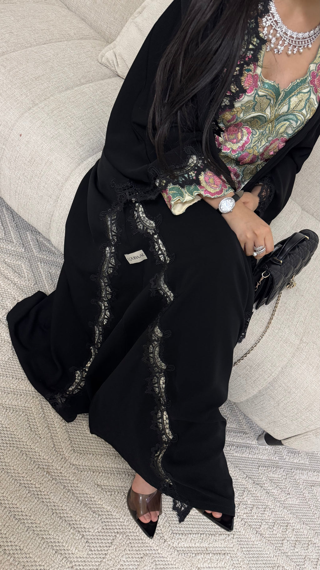 EQ06 Beige Full Lace Abaya