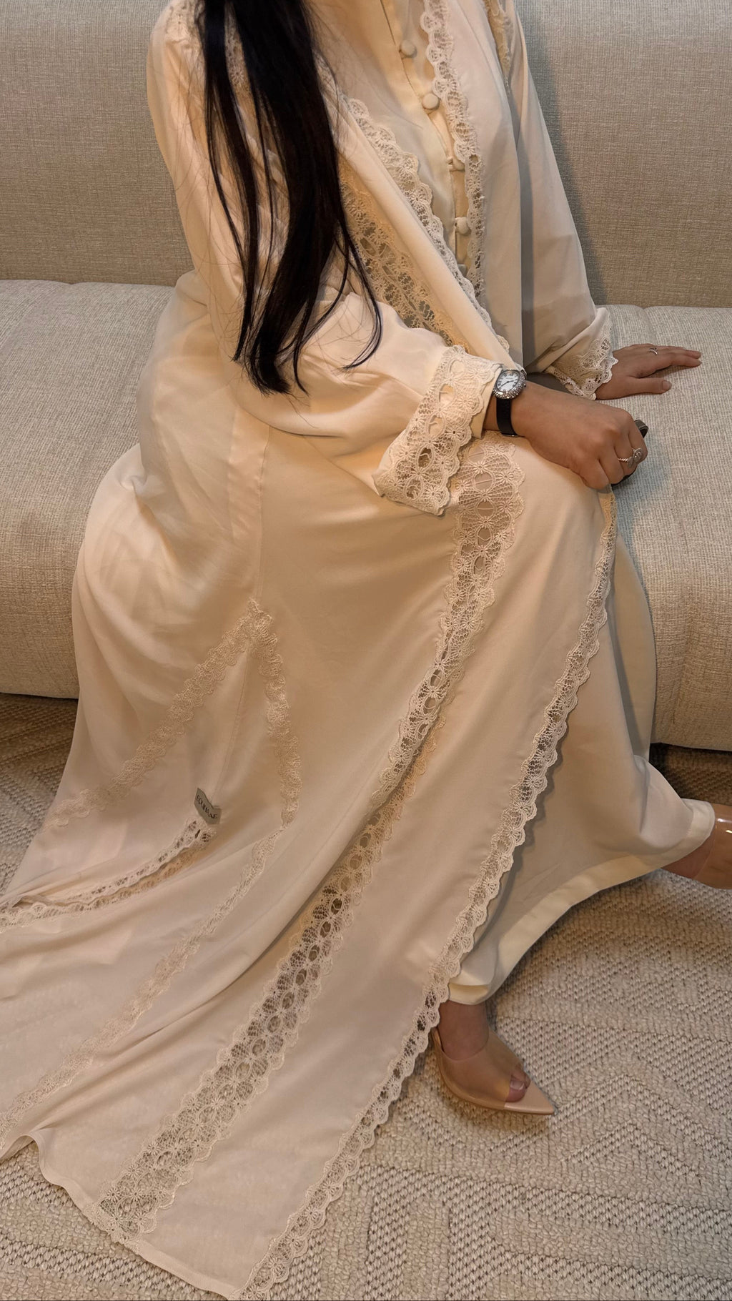 EQ15 Ivory Lace Abaya