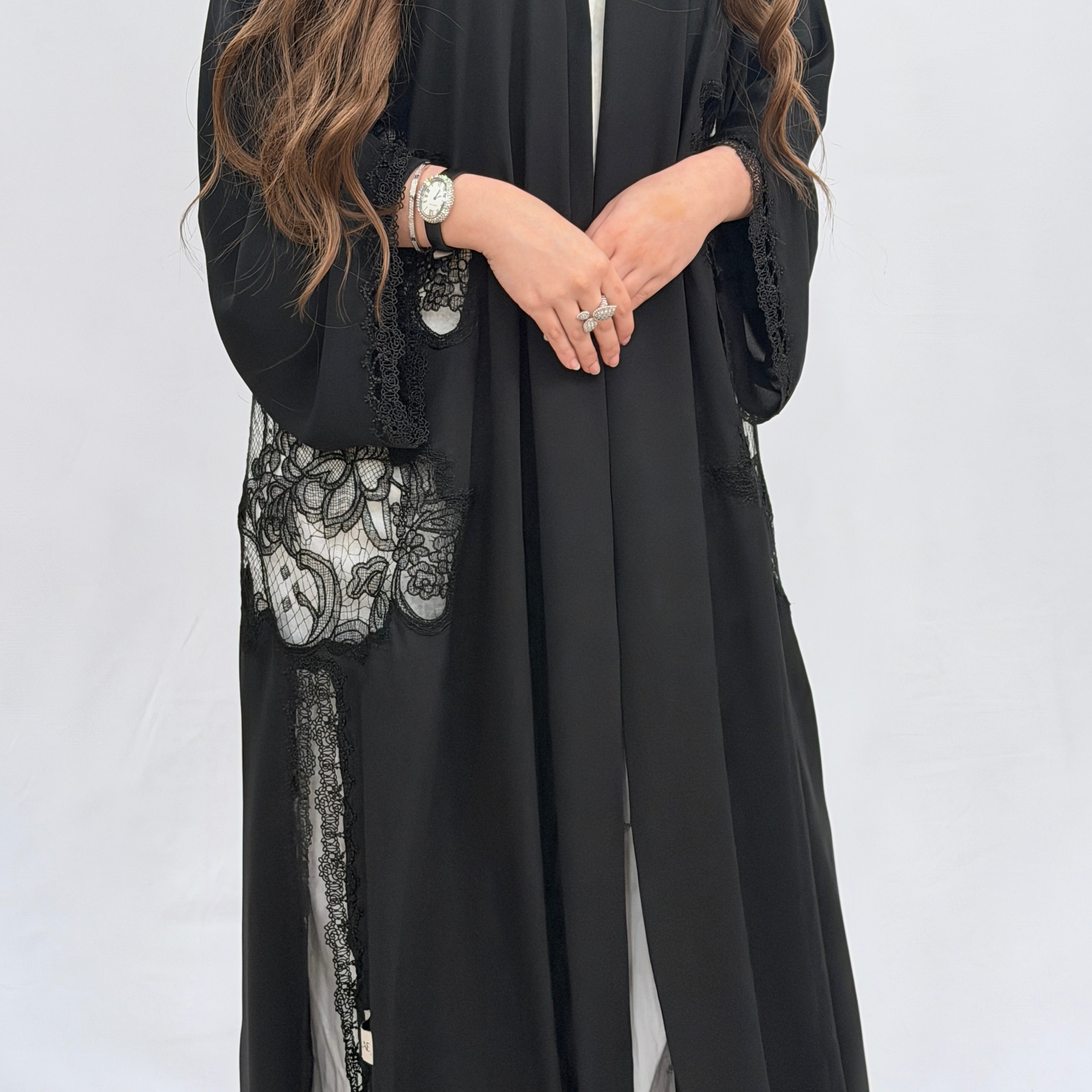 EQ20 Black Lace Panel Abaya