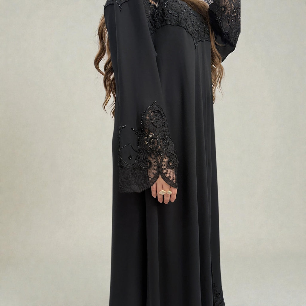 EQ19 Luxury Black Lace Abaya