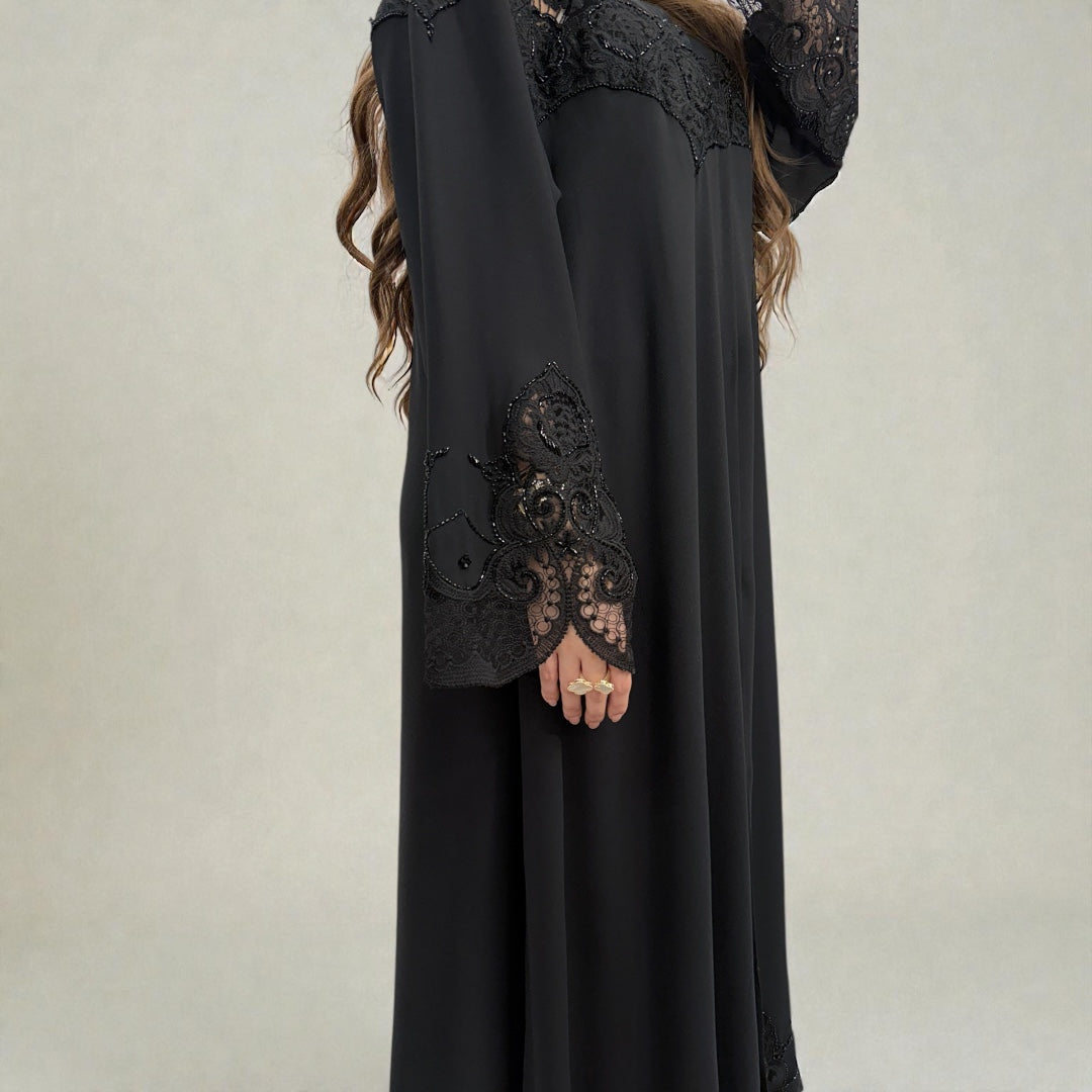 EQ19 Luxury Black Lace Abaya